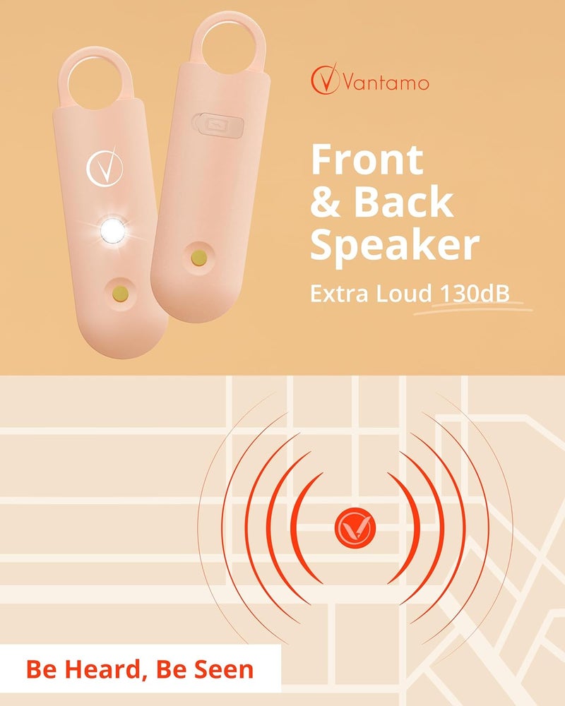 Vantamo Personal Alarm for Self Defense with Low Battery Notice, Strobe Light & Extra Loud 130 dB Double Speakers Safety Keychain Set for Women, Rechargeable Panic Button for Womens Self Defense - Image 3